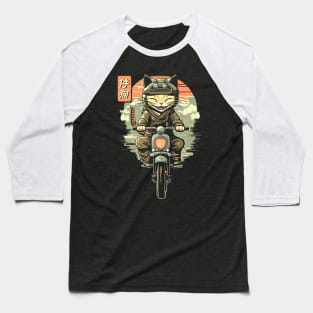 Japanese Samurai Cat on Motorcycle Kawaii Ninja Cat Baseball T-Shirt